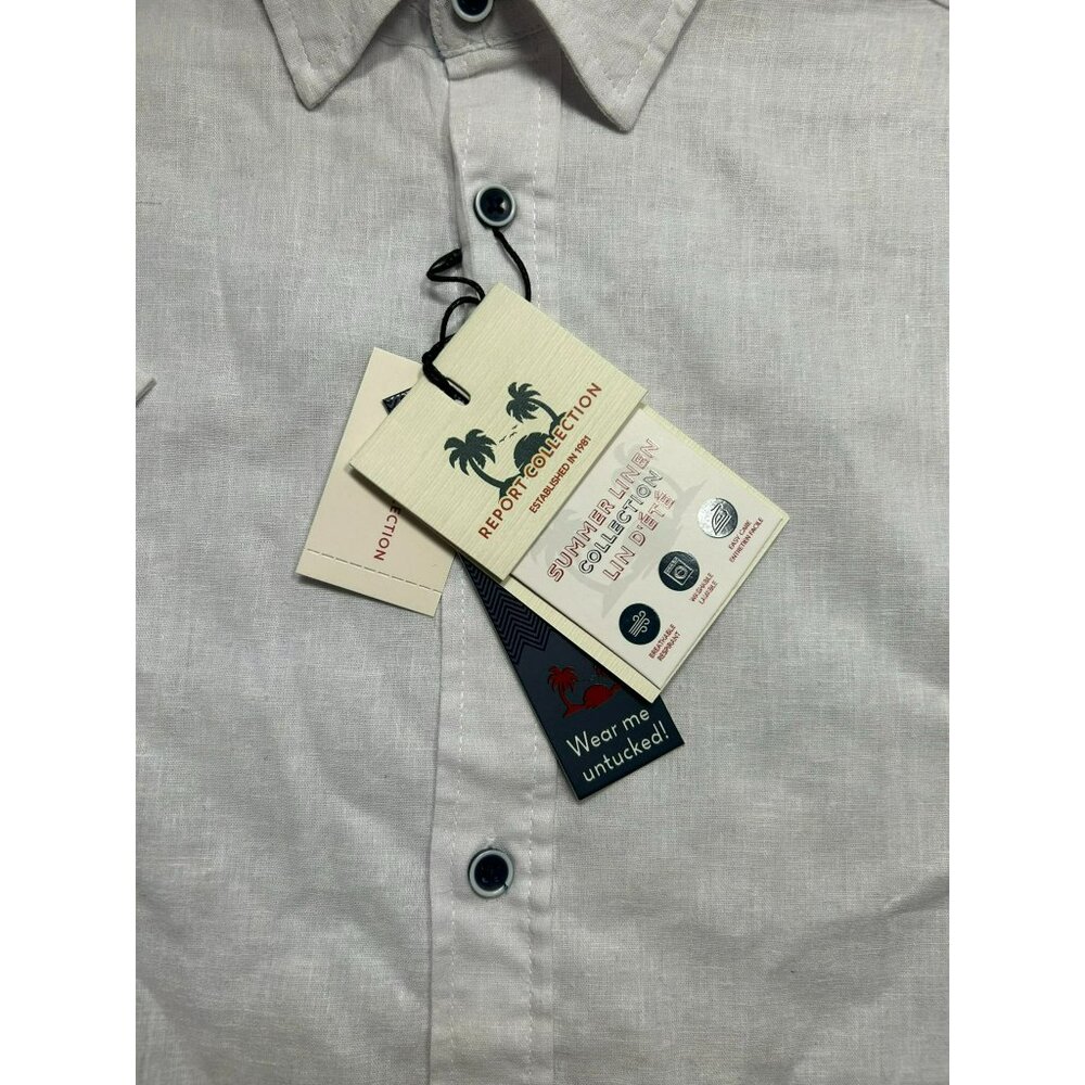 Men's XL White Linen Short-Sleeve Shirt By Report Collection Summer Linen Colle - Picture 3 of 6